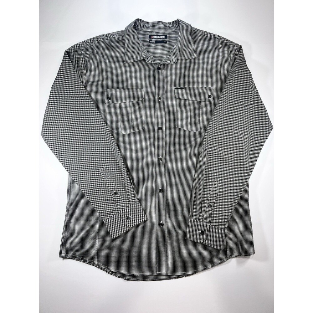 Marc Ecko Shirt Men XL Plaid Black/White Chest Pockets Button Up Long Sleeve Y2K